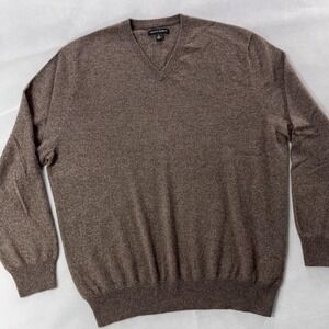 Kenneth Roberts Sweater Mens XL Brown‎ 100% Cashmere V Neck Pullover Soft Knit